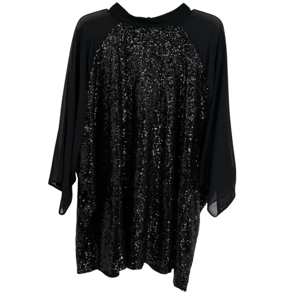 ASOS Blouse Black Sequin Embellished Sparkle Size 18 Sheer Sleeves NWT